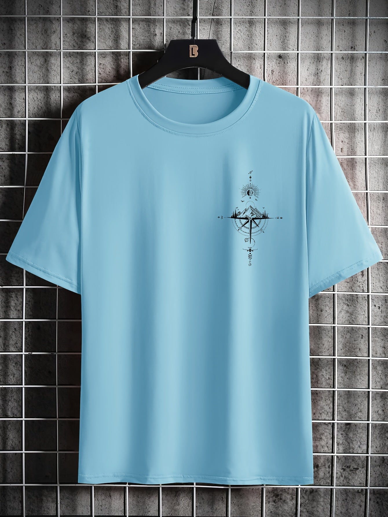 Herent-shirt met Casual Kompasprint - Ademend Polyester, Ronde Hals, Korte Mouwen - Perfect voor de Zomer