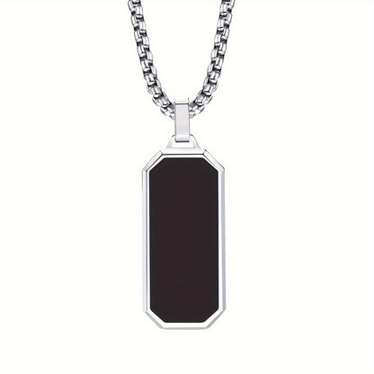 1 stuk Elegante Herenketting van Roestvrij Staal met Strakke Zwarte Emaille Geometrische Hanger - Duurzaam 201 Roestvrij Staal, Ideaal Persoonlijk Geschenk voor Hem