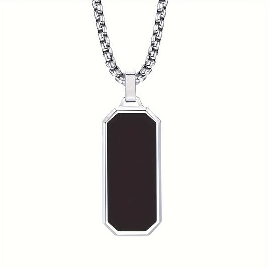 1 stuk Elegante Herenketting van Roestvrij Staal met Strakke Zwarte Emaille Geometrische Hanger - Duurzaam 201 Roestvrij Staal, Ideaal Persoonlijk Geschenk voor Hem