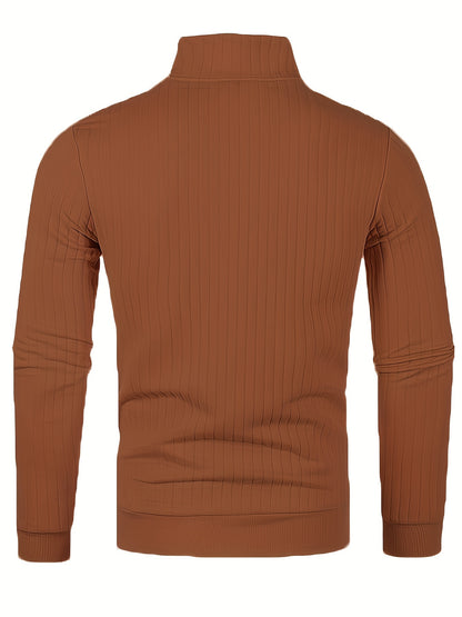 Herensweater van polyester, effen kleur, hoge hals met kwartsluiting, lange mouwen, reguliere pasvorm, 100% polyestergestrikte stof, 230g/m² - Herfst/Winter Essential