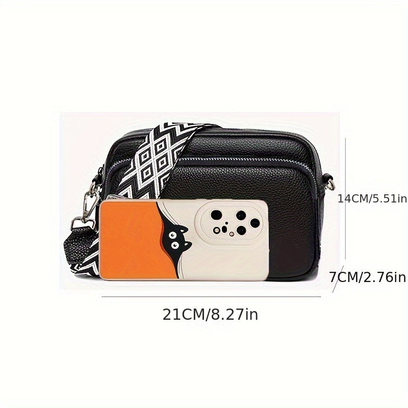 1pc Dames Stijlvolle Crossbody Tas, Effen Kleur Messenger Schoudertas met Ritssluiting, Polyester Gevoerd, Verkrijgbaar in Diepbruin/Crèmewit/Zwart, Kleine Crossbody Tas