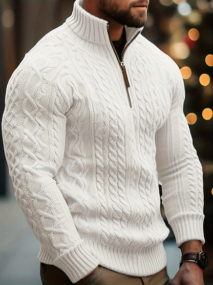 Heren Casual Effen Kleur Viscose Blend Knit 1/4 Zip Trui, Herfst/Winter, Machine Wasbaar