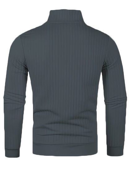 Herensweater van polyester, effen kleur, hoge hals met kwartsluiting, lange mouwen, reguliere pasvorm, 100% polyestergestrikte stof, 230g/m² - Herfst/Winter Essential