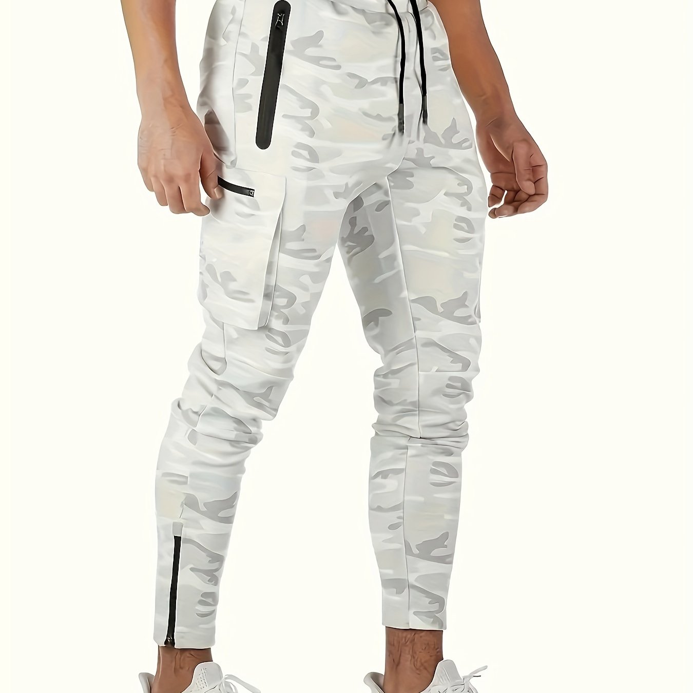 Herensportbroek met camouflageprint, multifunctionele cargojoggingbroek, casual trainingsbroek voor de sportschool, veelzijdige sportbroek met trekkoord en zakken, outdoor kleding.