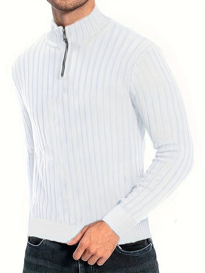 Herensweater van polyester, effen kleur, hoge hals met kwartsluiting, lange mouwen, reguliere pasvorm, 100% polyestergestrikte stof, 230g/m² - Herfst/Winter Essential