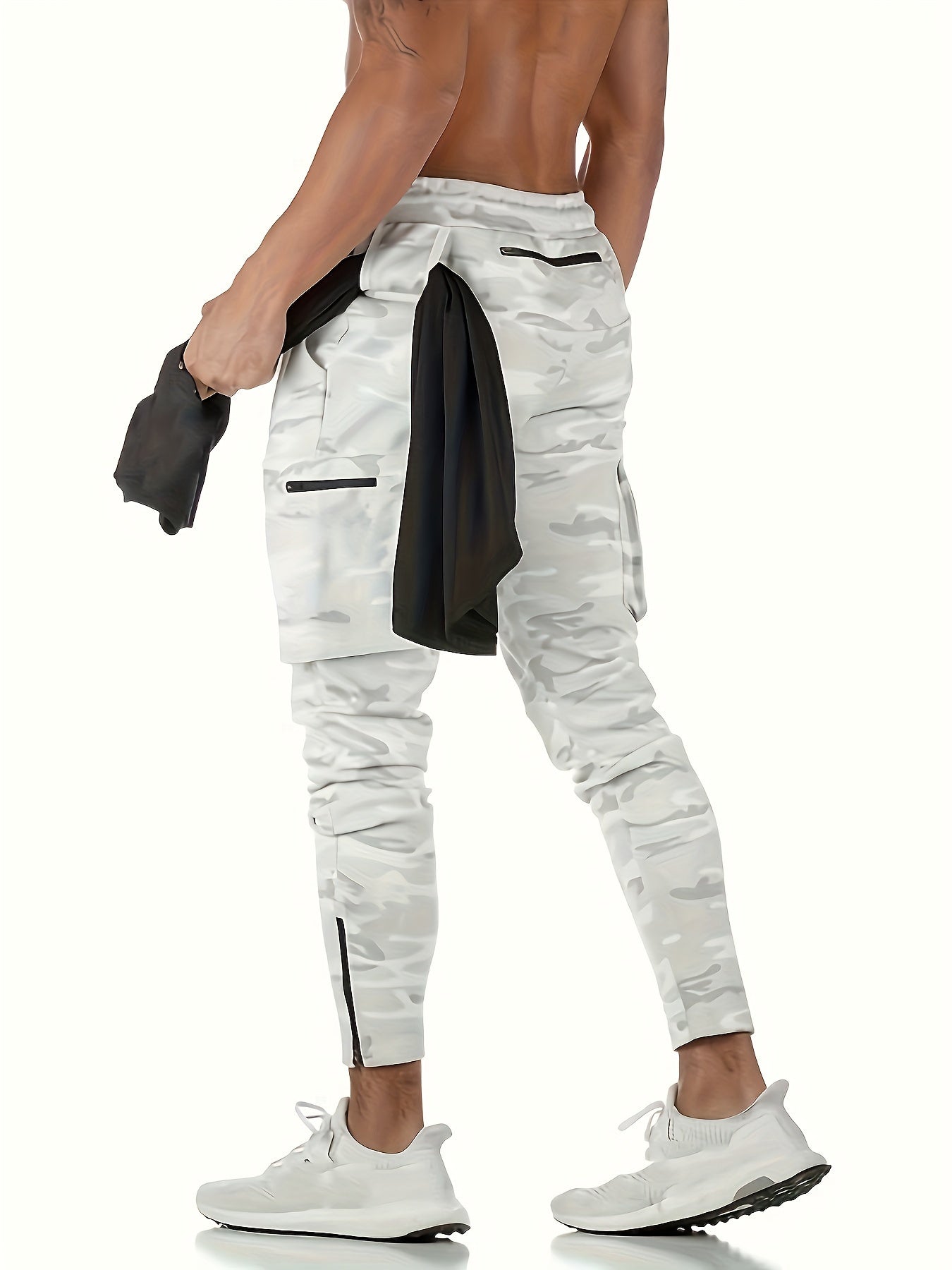 Herensportbroek met camouflageprint, multifunctionele cargojoggingbroek, casual trainingsbroek voor de sportschool, veelzijdige sportbroek met trekkoord en zakken, outdoor kleding.