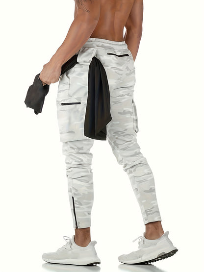 Herensportbroek met camouflageprint, multifunctionele cargojoggingbroek, casual trainingsbroek voor de sportschool, veelzijdige sportbroek met trekkoord en zakken, outdoor kleding.