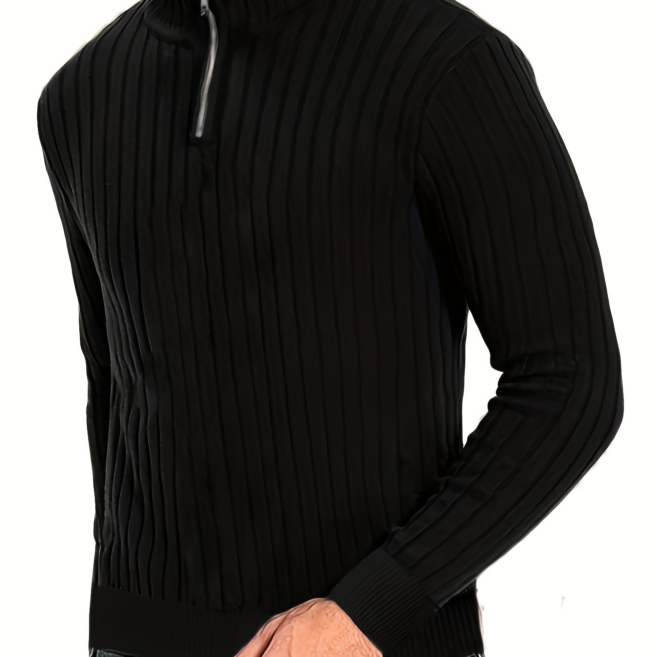 Herensweater van polyester, effen kleur, hoge hals met kwartsluiting, lange mouwen, reguliere pasvorm, 100% polyestergestrikte stof, 230g/m² - Herfst/Winter Essential