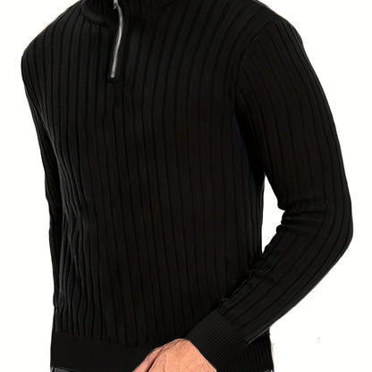 Herensweater van polyester, effen kleur, hoge hals met kwartsluiting, lange mouwen, reguliere pasvorm, 100% polyestergestrikte stof, 230g/m² - Herfst/Winter Essential