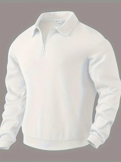 Heren Casual Henley Pullover Trui - Geometrisch Patroon Gebreide Stof met Rits, Polyester & Elastaan Blend, Revers Kraag, Lichte Stretch voor Herfst/Winter