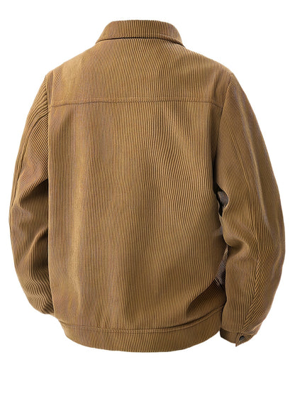 Herencorduroy Cargojack - Zwart, Ontwerp met Meerdere Zakken en Klepzakken, Knoopsluiting, Lange Mouwen, Casual Stijl, Machinewasbaar, Polyester Materiaal