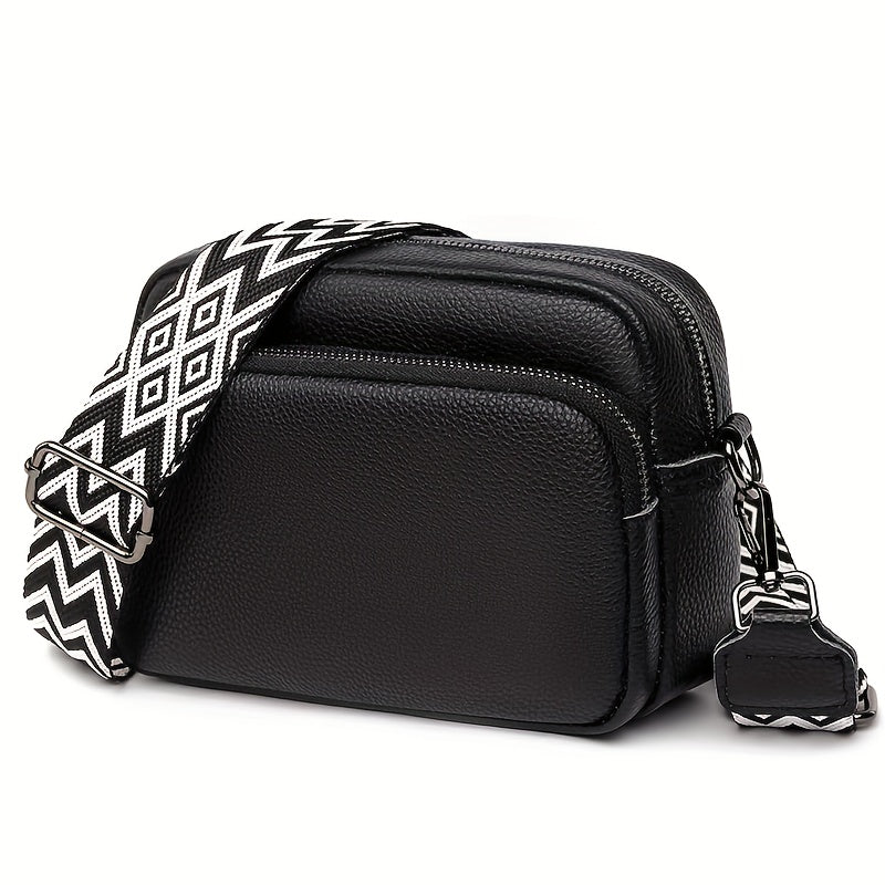 1pc Dames Stijlvolle Crossbody Tas, Effen Kleur Messenger Schoudertas met Ritssluiting, Polyester Gevoerd, Verkrijgbaar in Diepbruin/Crèmewit/Zwart, Kleine Crossbody Tas