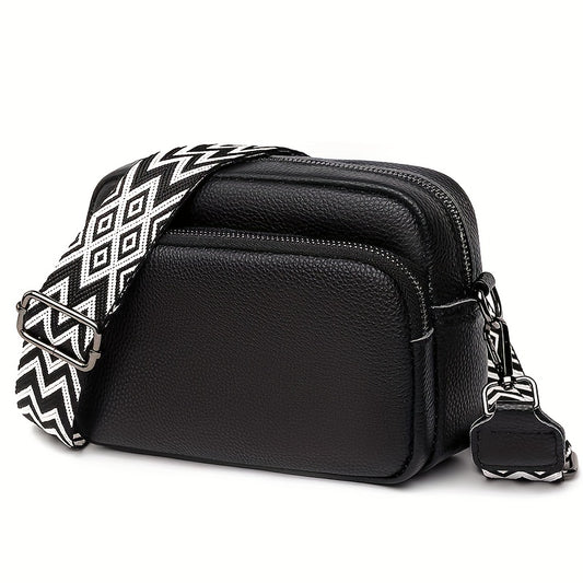 1pc Dames Stijlvolle Crossbody Tas, Effen Kleur Messenger Schoudertas met Ritssluiting, Polyester Gevoerd, Verkrijgbaar in Diepbruin/Crèmewit/Zwart, Kleine Crossbody Tas