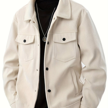 Herencorduroy Cargojack - Zwart, Ontwerp met Meerdere Zakken en Klepzakken, Knoopsluiting, Lange Mouwen, Casual Stijl, Machinewasbaar, Polyester Materiaal