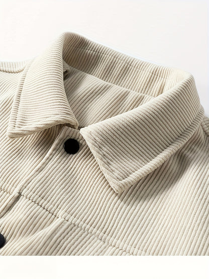 Herencorduroy Cargojack - Zwart, Ontwerp met Meerdere Zakken en Klepzakken, Knoopsluiting, Lange Mouwen, Casual Stijl, Machinewasbaar, Polyester Materiaal