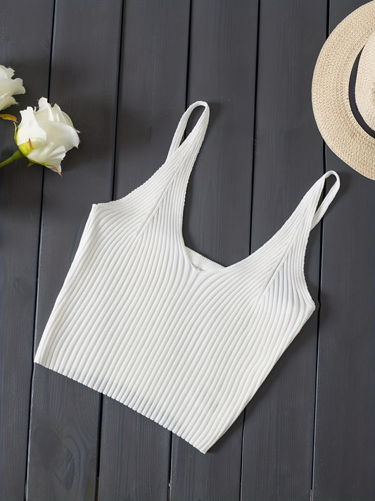 Valentijnsdag Geribbelde Gebreide Crop Cami Top, Y2K Mouwloze Top Voor Lente & Zomer, Dameskleding