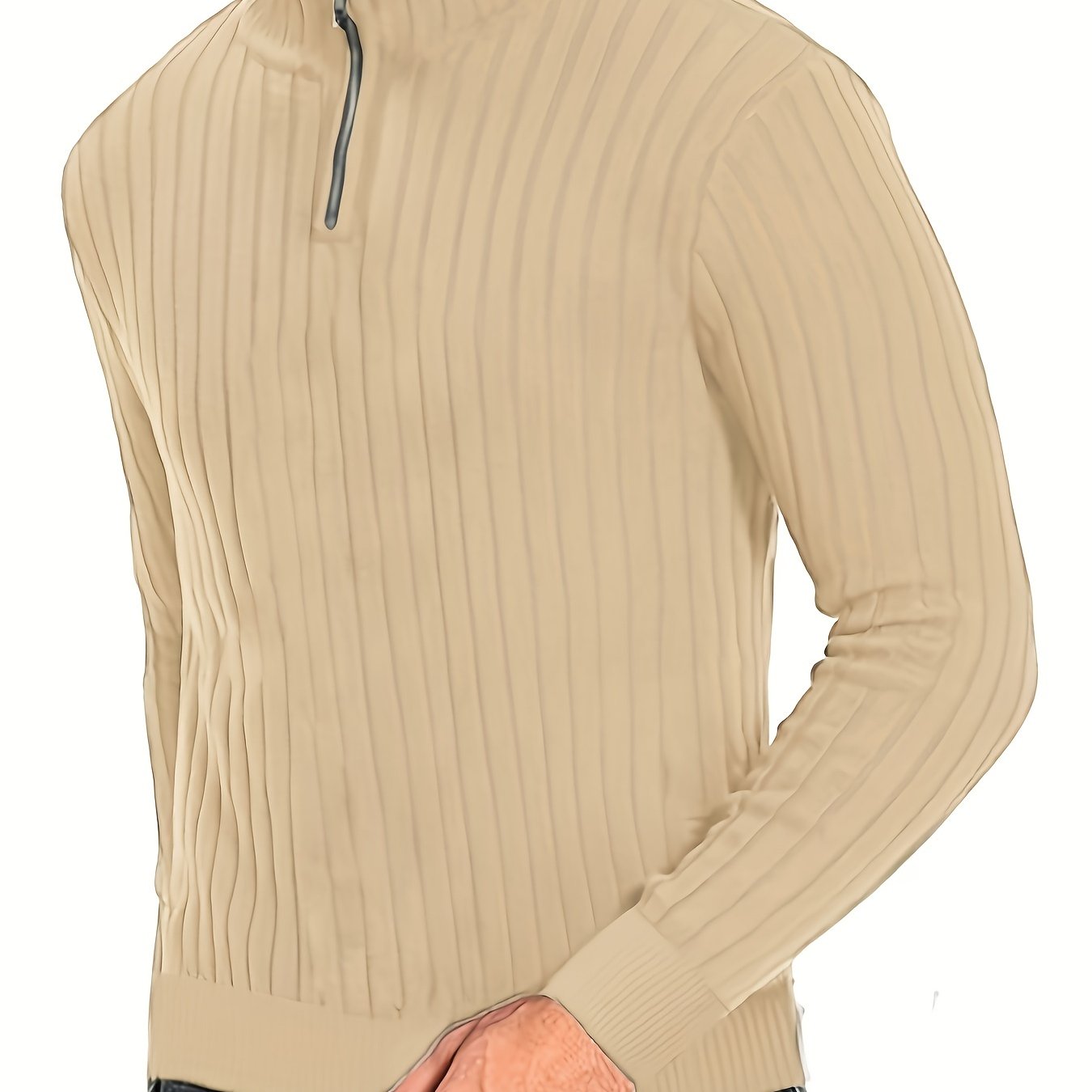Herensweater van polyester, effen kleur, hoge hals met kwartsluiting, lange mouwen, reguliere pasvorm, 100% polyestergestrikte stof, 230g/m² - Herfst/Winter Essential