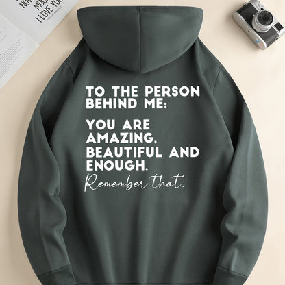 Modieuze Zwarte Herenhoodie met Inspirerende Opdruk en Trekkoord, Kangoeroezak, Comfortabele Casual Herfst/Winterkleding, Herfst-Winter Kledingstuk | Inspirerende Hoodie