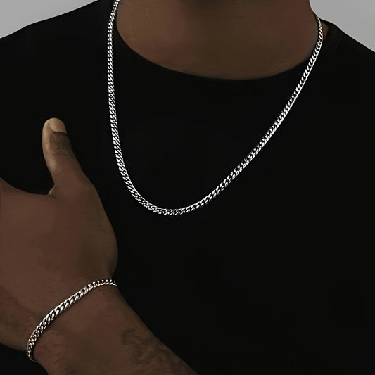 2-delige hiphop roestvrijstalen kettingset - punkmode ketting en armband combinatie voor heren, hiphop sieraden