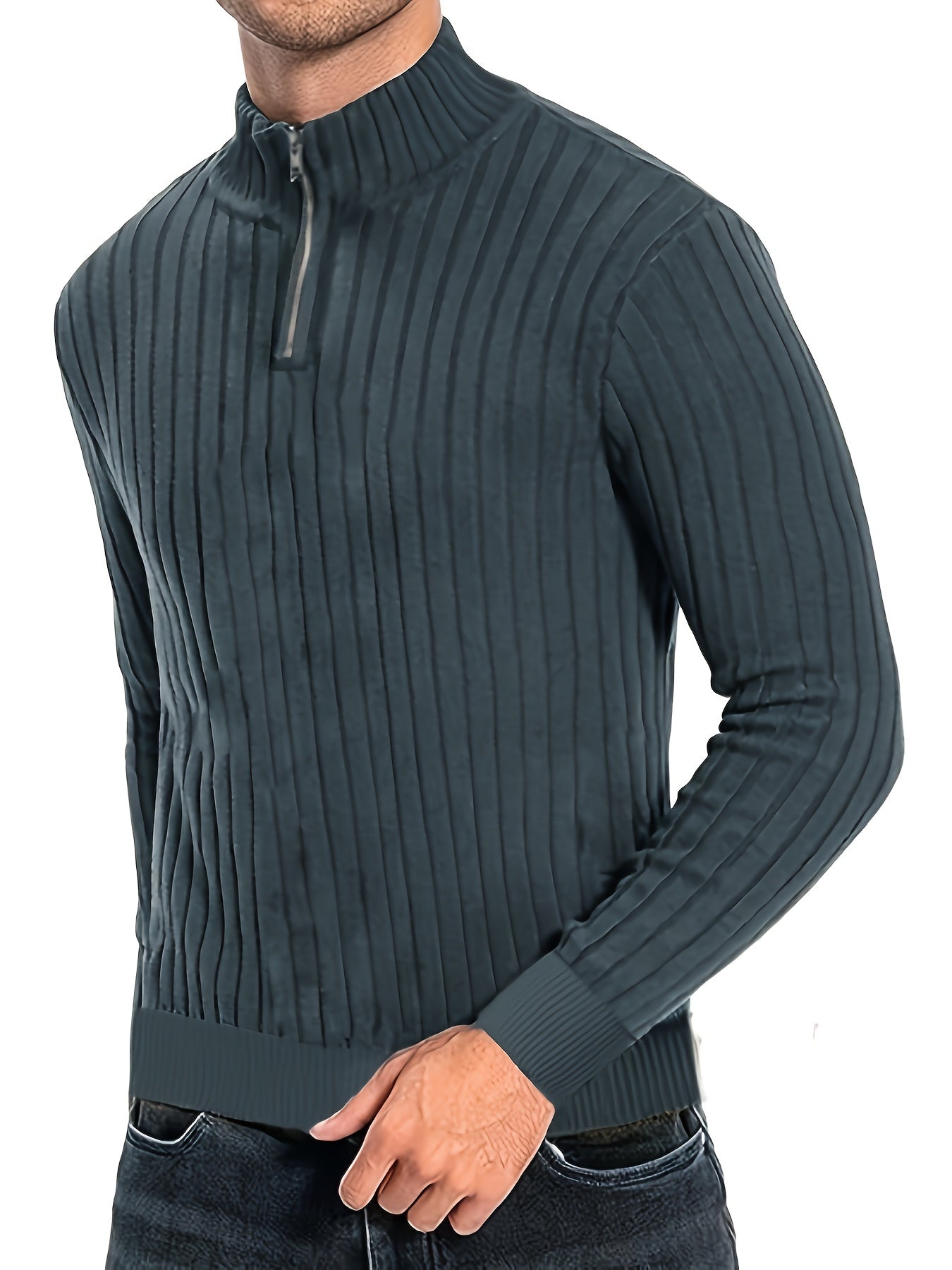 Herensweater van polyester, effen kleur, hoge hals met kwartsluiting, lange mouwen, reguliere pasvorm, 100% polyestergestrikte stof, 230g/m² - Herfst/Winter Essential