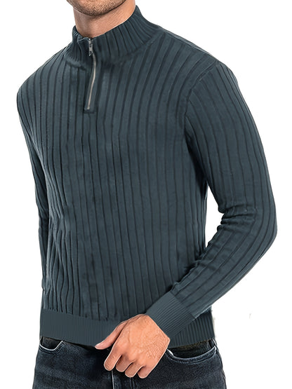 Herensweater van polyester, effen kleur, hoge hals met kwartsluiting, lange mouwen, reguliere pasvorm, 100% polyestergestrikte stof, 230g/m² - Herfst/Winter Essential