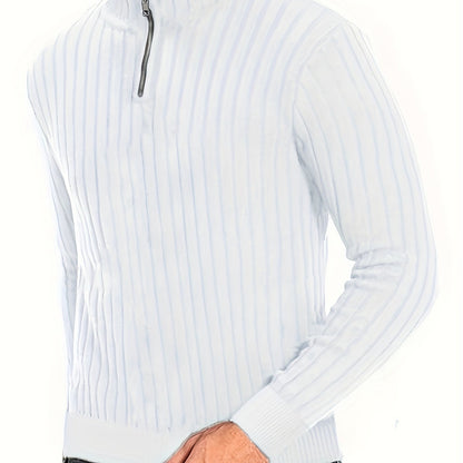 Herensweater van polyester, effen kleur, hoge hals met kwartsluiting, lange mouwen, reguliere pasvorm, 100% polyestergestrikte stof, 230g/m² - Herfst/Winter Essential