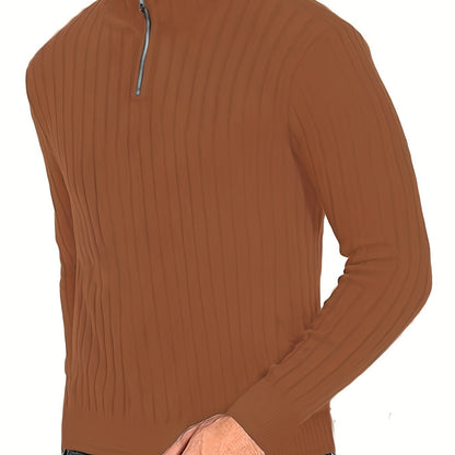 Herensweater van polyester, effen kleur, hoge hals met kwartsluiting, lange mouwen, reguliere pasvorm, 100% polyestergestrikte stof, 230g/m² - Herfst/Winter Essential