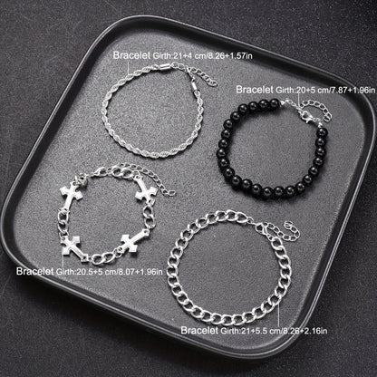 4 stuks eenvoudige stijl ijzeren kruis & kraal armband set, geen hanger, ideaal voor sport, casual dating, feestjes & dagelijks dragen