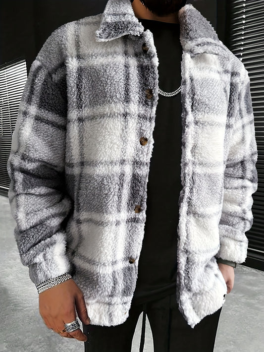 Heren Geruite Pluche Jas Voor Lente En Herfst, Casual Stijlvolle Outdoor Jas Als Cadeau
