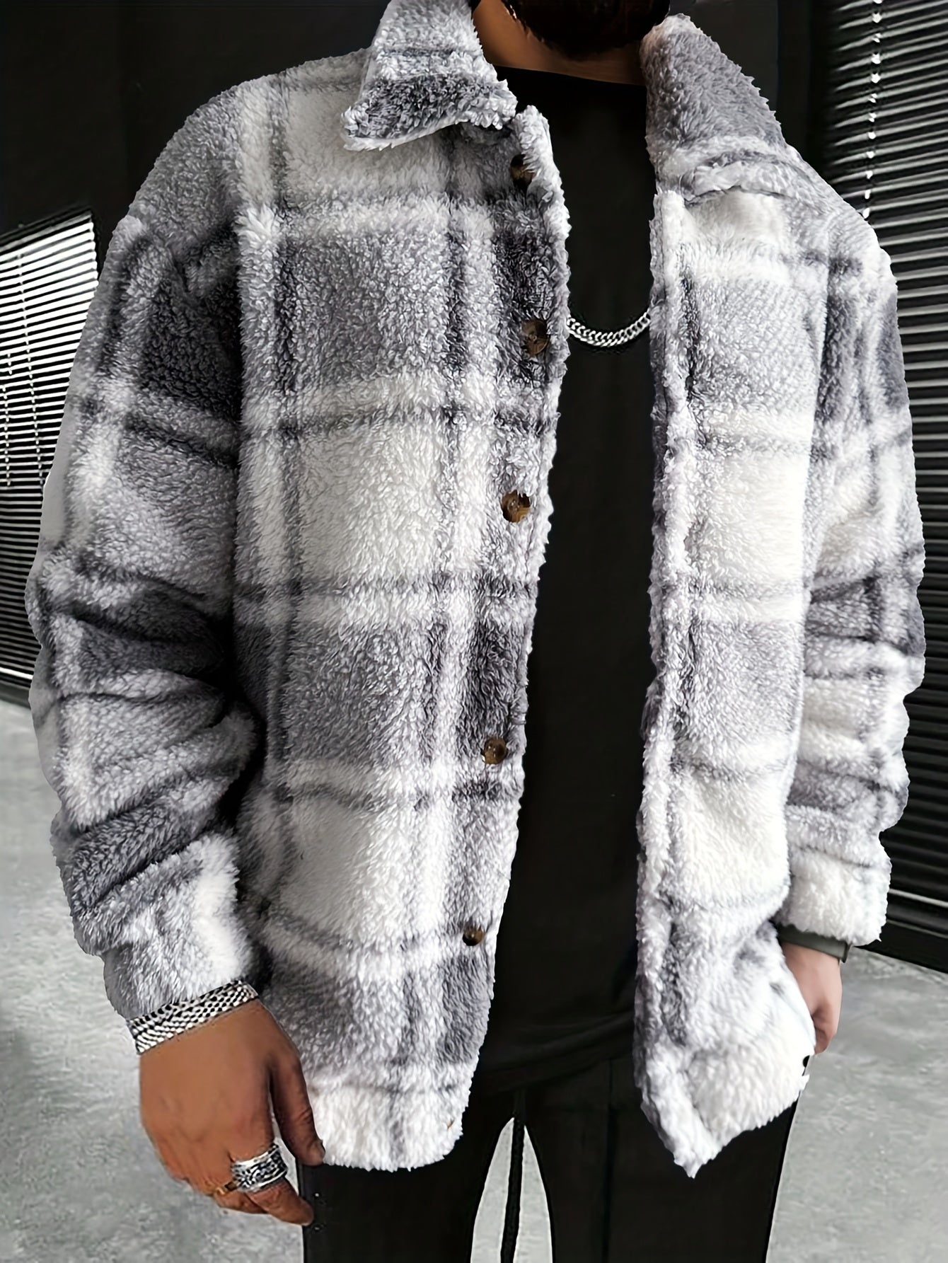 Heren Geruite Pluche Jas Voor Lente En Herfst, Casual Stijlvolle Outdoor Jas Als Cadeau