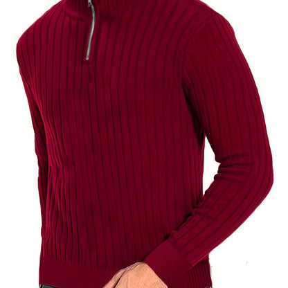 Herensweater van polyester, effen kleur, hoge hals met kwartsluiting, lange mouwen, reguliere pasvorm, 100% polyestergestrikte stof, 230g/m² - Herfst/Winter Essential