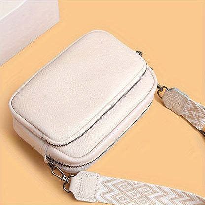 1pc Dames Stijlvolle Crossbody Tas, Effen Kleur Messenger Schoudertas met Ritssluiting, Polyester Gevoerd, Verkrijgbaar in Diepbruin/Crèmewit/Zwart, Kleine Crossbody Tas