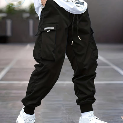 Lichtgewicht Ontwerp| Heren Olijfgroene Cargo Broek - Lichtgewicht Polyester, Casual Stijl met Meerdere Zakken en Trekkoord Taille, Perfect voor Lente/Herfst, Lente Herfst Kleding|Trekkoord Tailleband|Gladde Textuur Stof