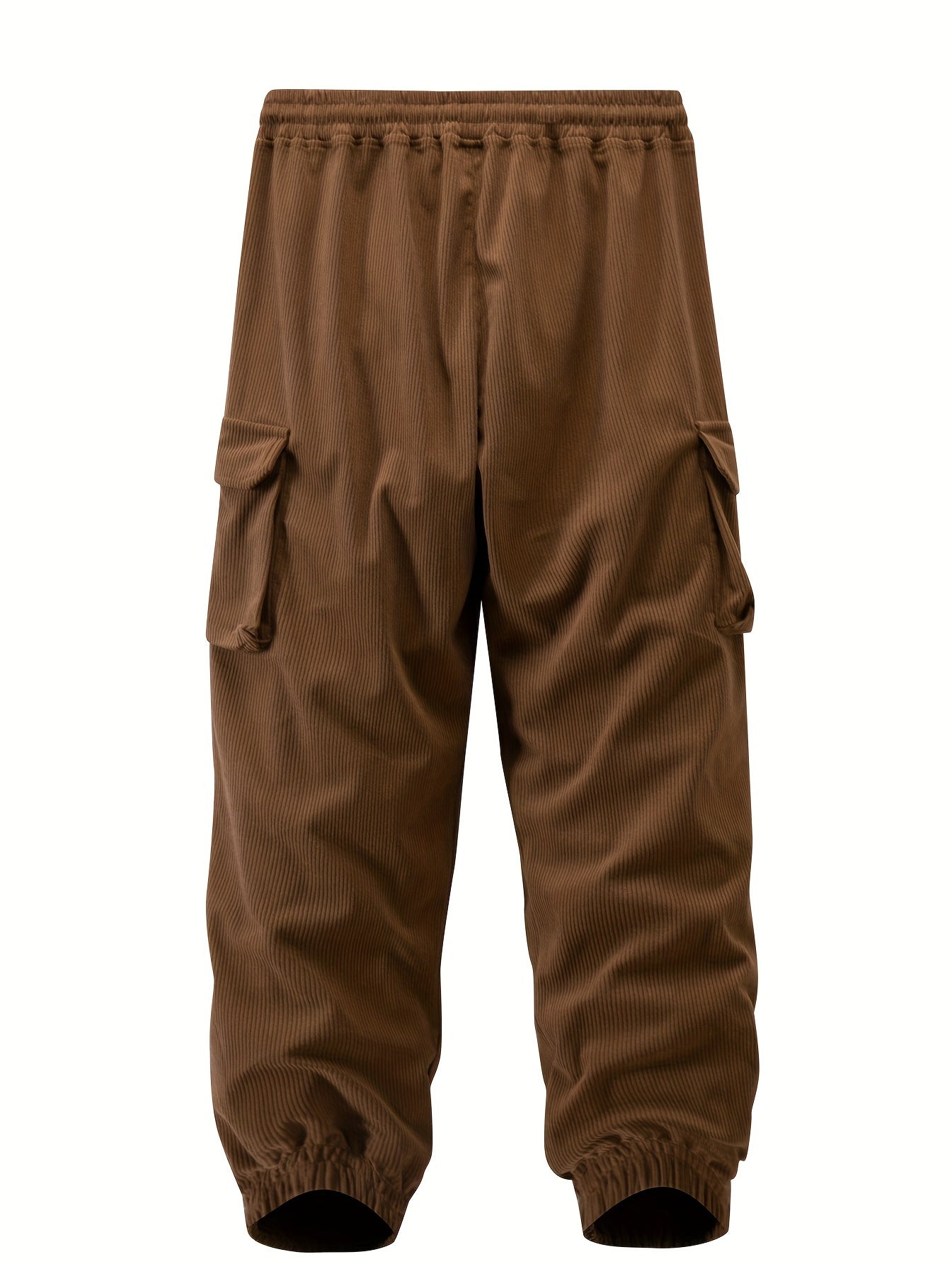 1 stuk heren corduroy cargobroek, tinta unita midden taille met zakken, trekkoord taille, lichte stretch, casual regular fit, comfortabele ademende polyester voering, modieuze dagelijkse broek