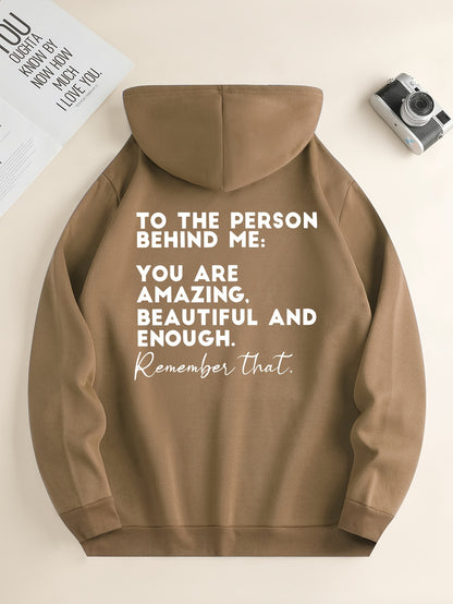 Modieuze Zwarte Herenhoodie met Inspirerende Opdruk en Trekkoord, Kangoeroezak, Comfortabele Casual Herfst/Winterkleding, Herfst-Winter Kledingstuk | Inspirerende Hoodie