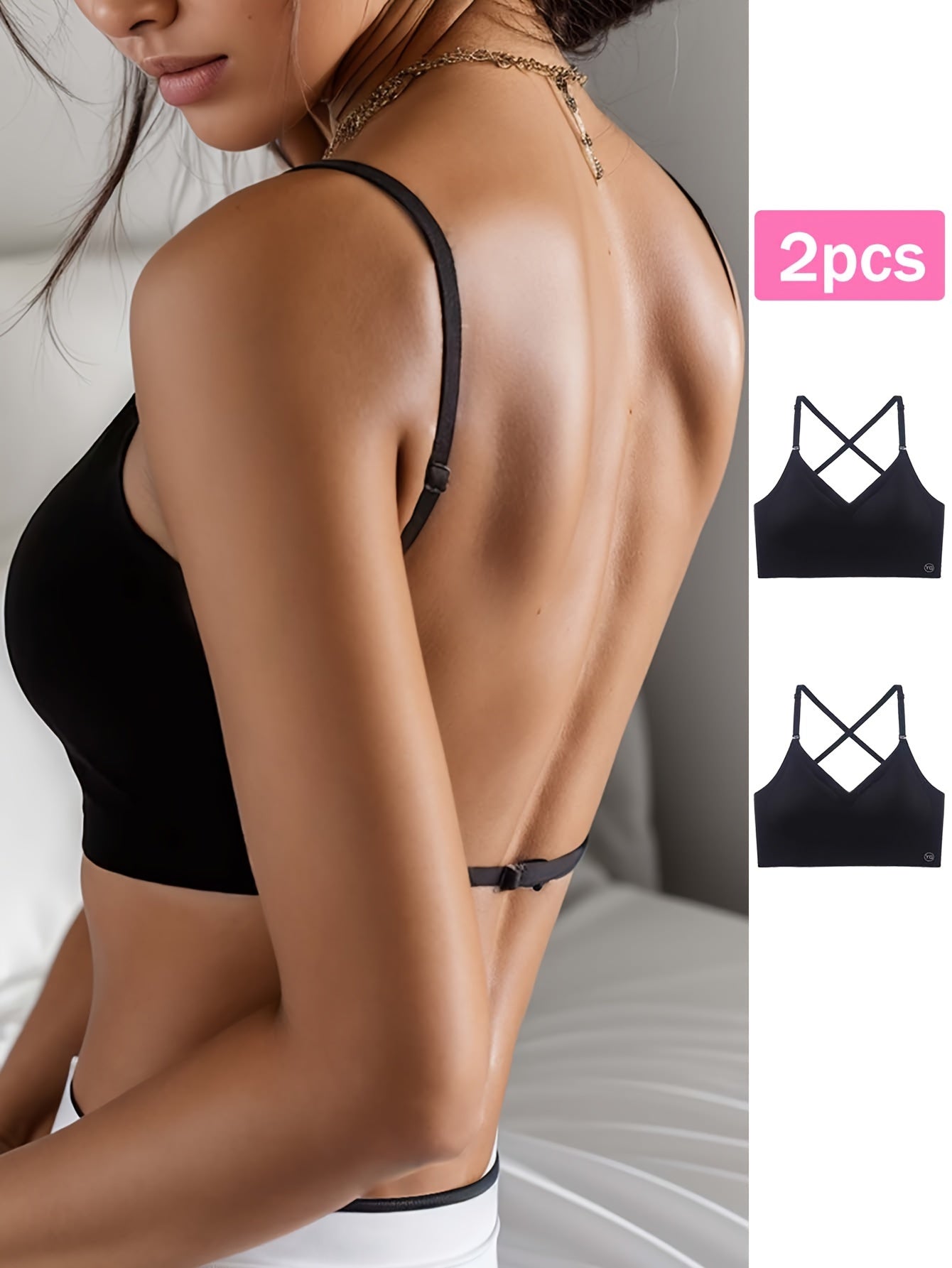 2 stuks naadloze U-rugloze sportbeha set, ademend comfortabel crop top met verstelbare bandjes voor yoga en fitness