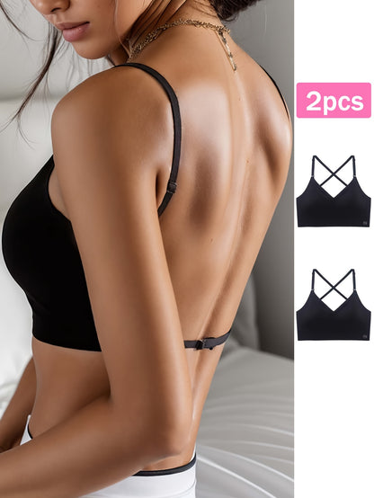 2 stuks naadloze U-rugloze sportbeha set, ademend comfortabel crop top met verstelbare bandjes voor yoga en fitness