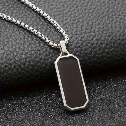 1 stuk Elegante Herenketting van Roestvrij Staal met Strakke Zwarte Emaille Geometrische Hanger - Duurzaam 201 Roestvrij Staal, Ideaal Persoonlijk Geschenk voor Hem