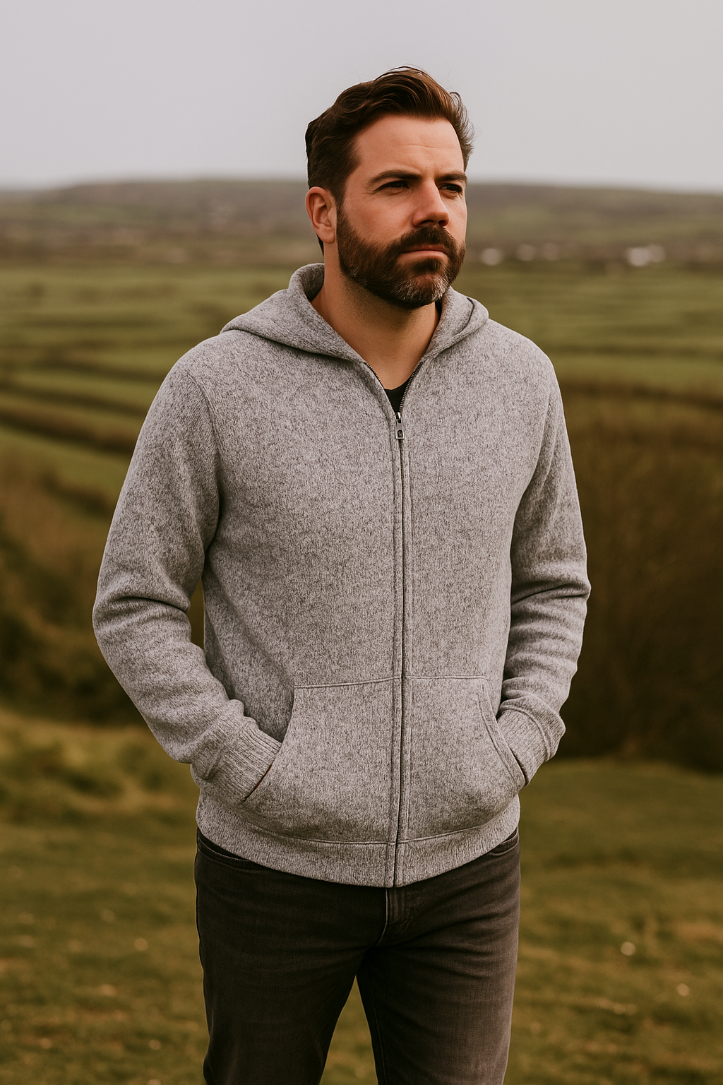 Heren Alpaca Hoodie Met Rits | Grijs