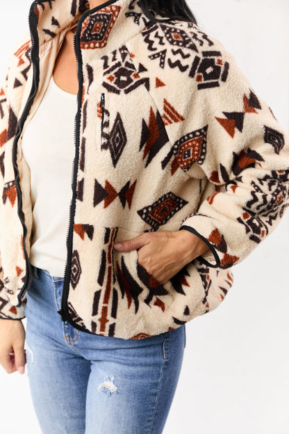 Dames Sherpa Jack met Rits | Aztec Print