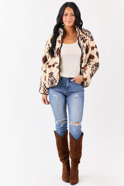 Dames Sherpa Jack met Rits | Aztec Print