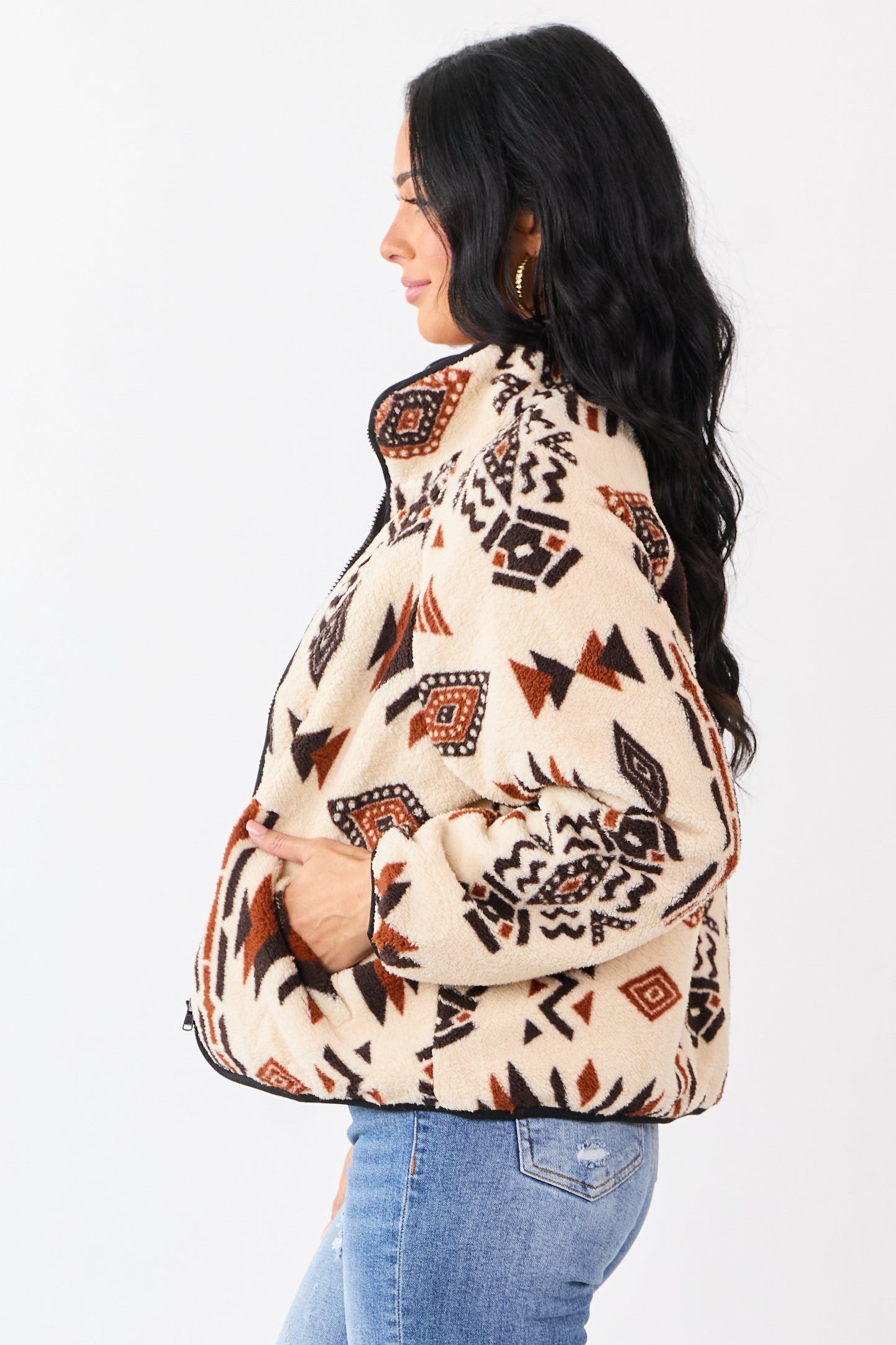 Dames Sherpa Jack met Rits | Aztec Print