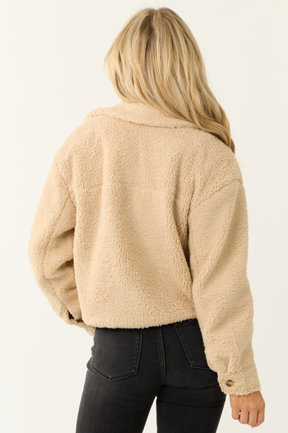 Dames Sherpa Jas met Knoopsluiting en Voorzakken