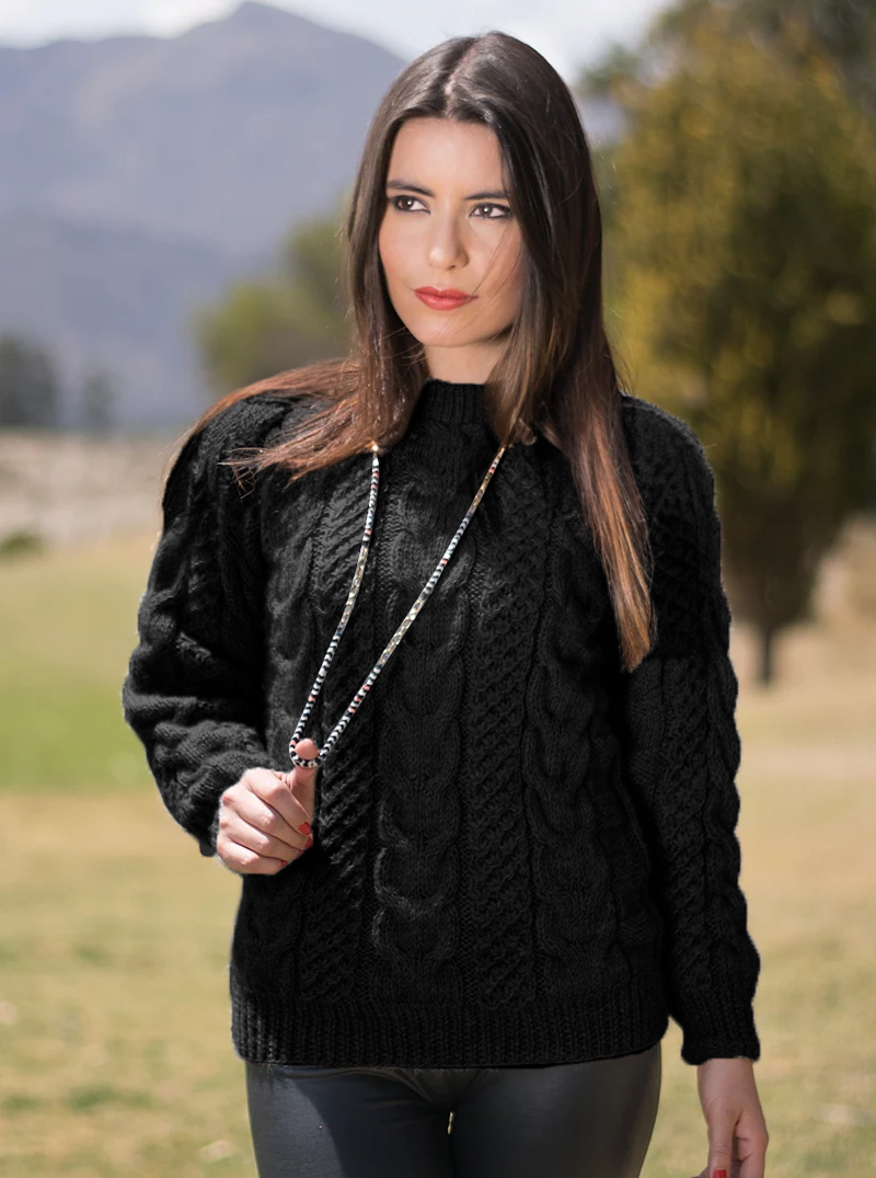 Dames Trui Alpacawol Handgebreid Ronde Hals