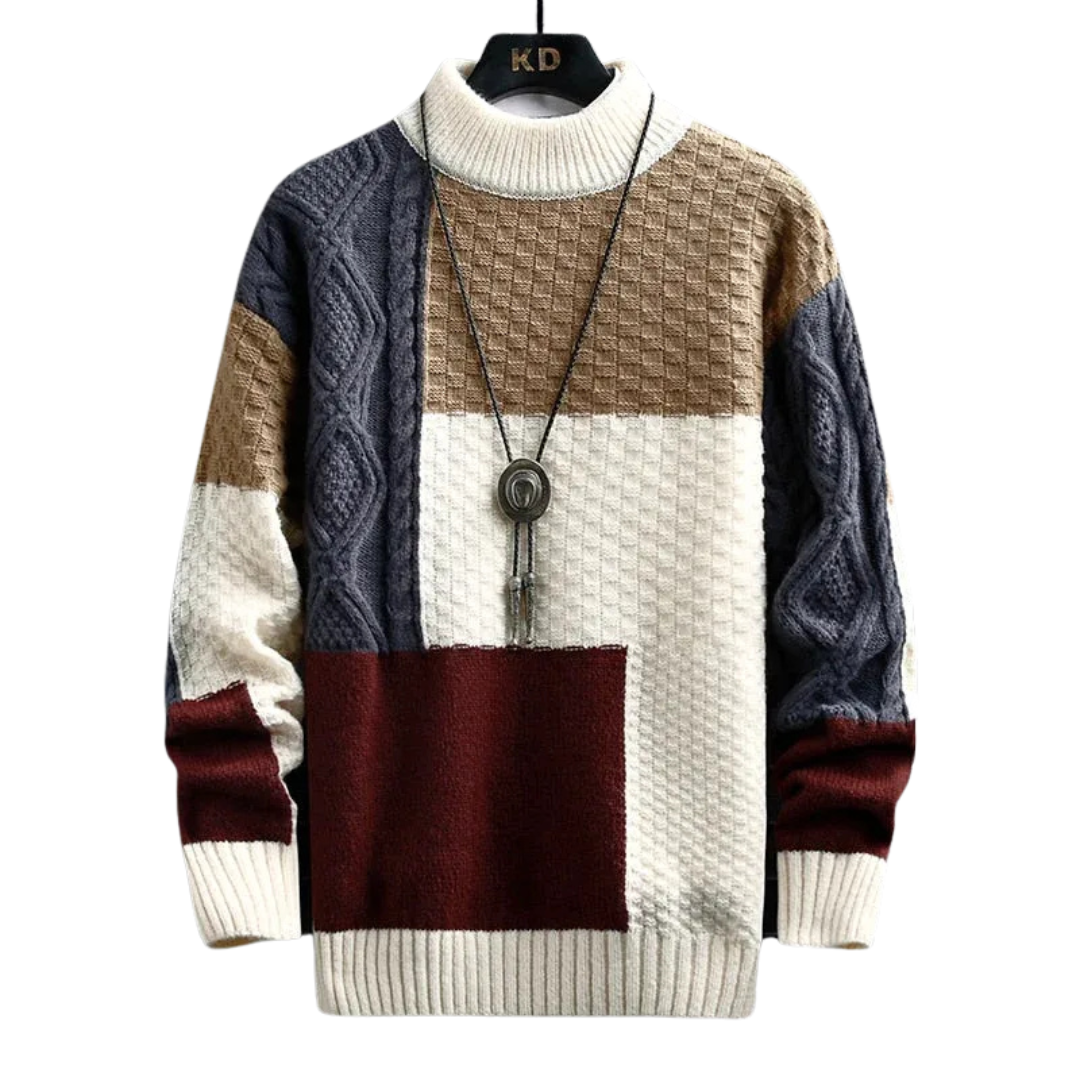 Heren trui met losse pasvorm en patchwork