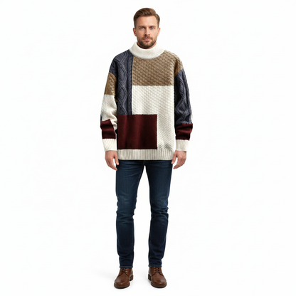 Heren trui met losse pasvorm en patchwork