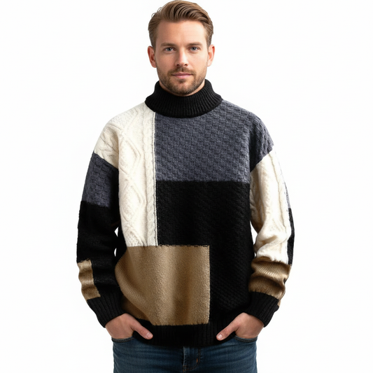 Heren trui met losse pasvorm en patchwork