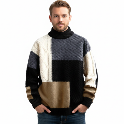 Heren trui met losse pasvorm en patchwork