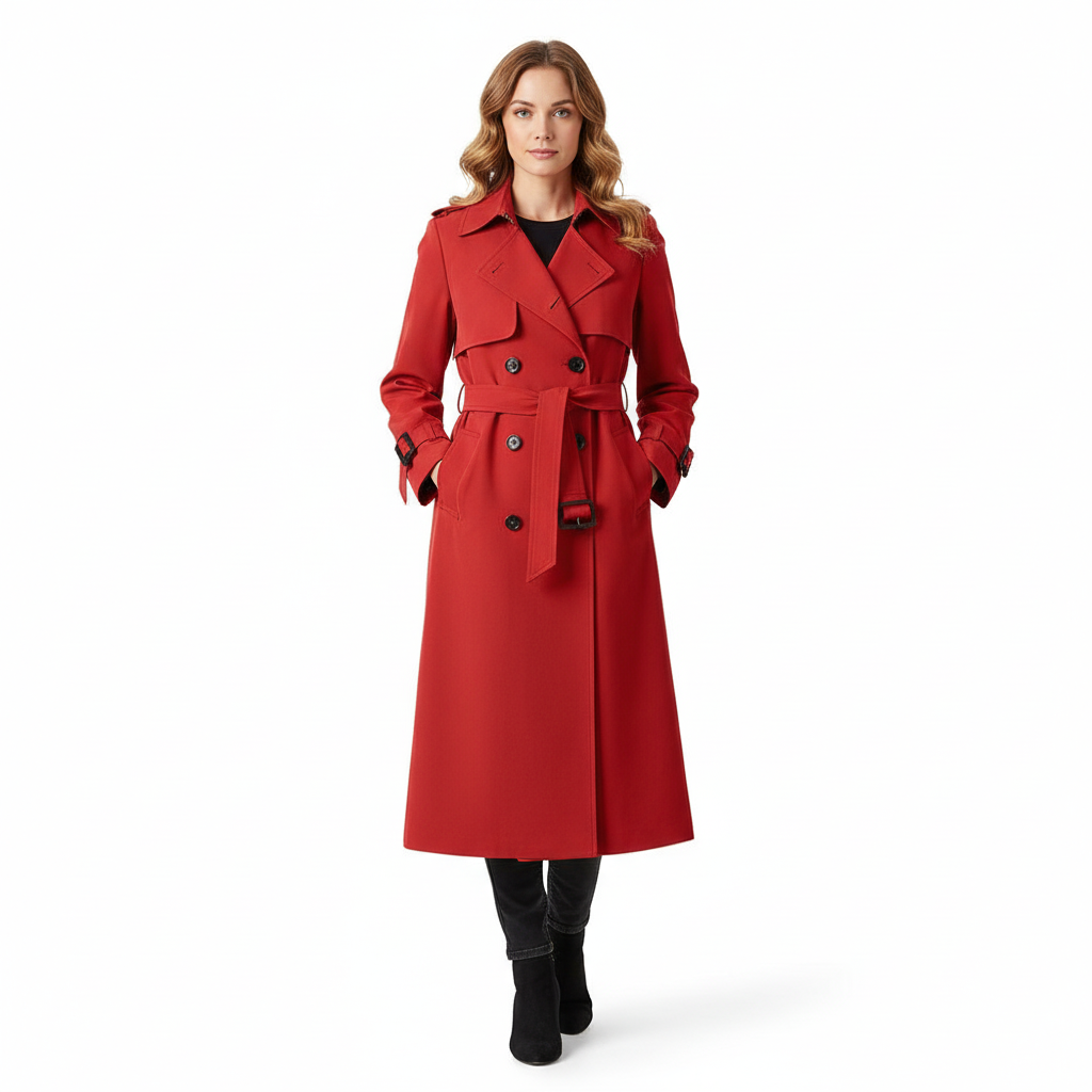 Dames trenchcoat dubbele knop met ceintuur