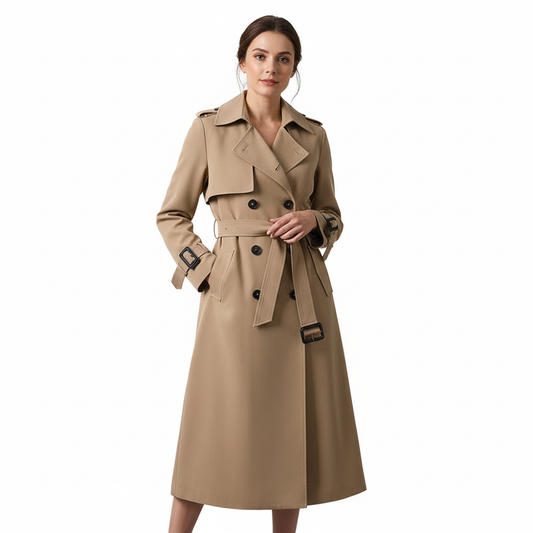 Dames trenchcoat dubbele knop met ceintuur